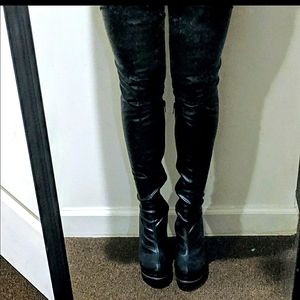 Thigh high red bottom zipper boots